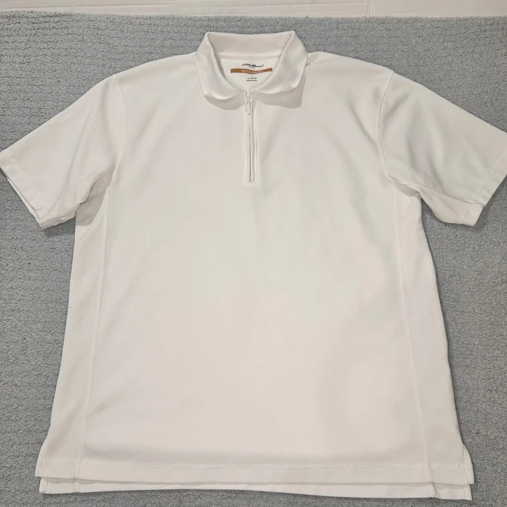 Eddie Bauer Polo Quarter Zip Large White‎ Techwear Gorpcore Cyber Retro